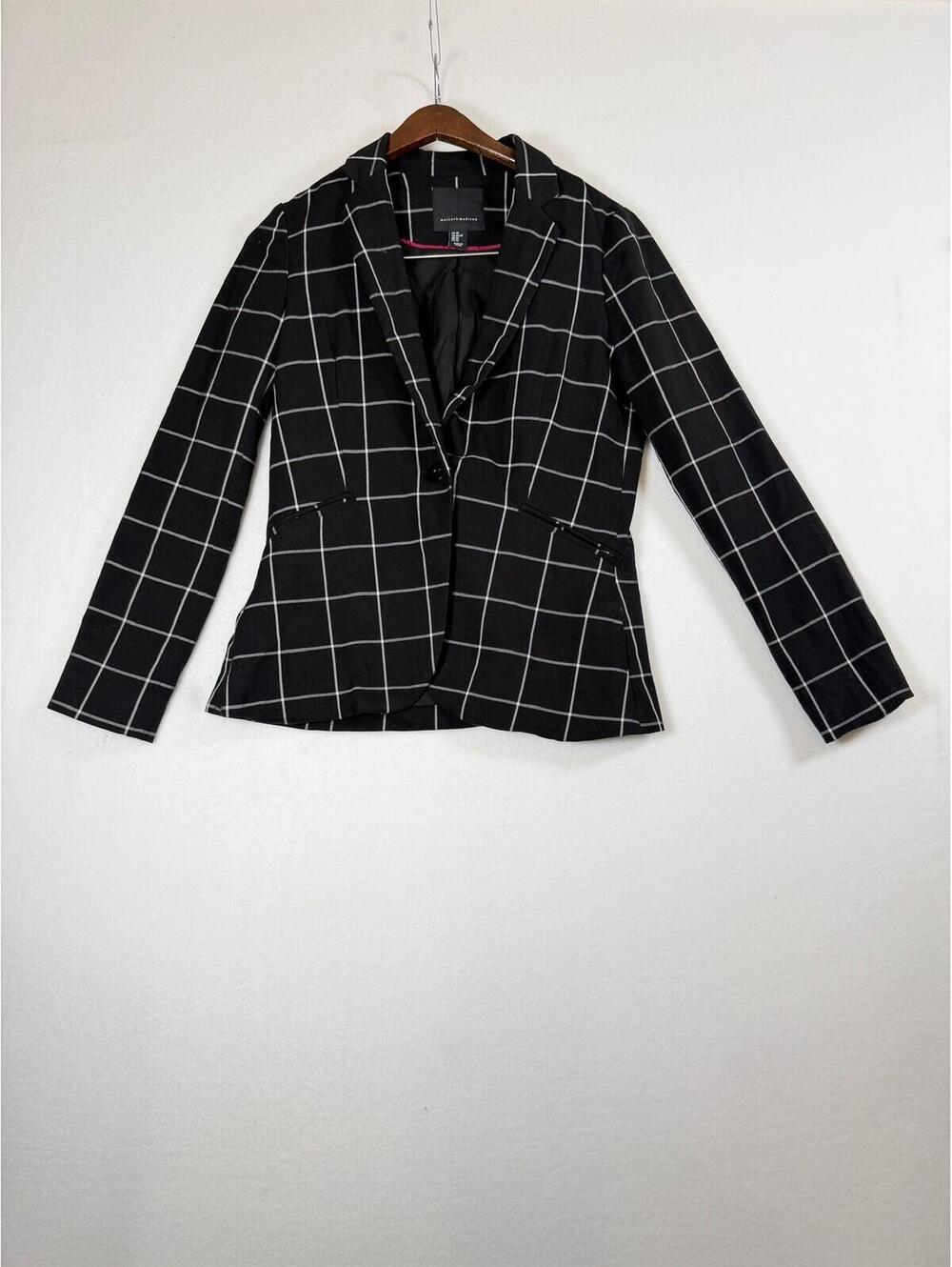 Mercer & Madison Women's Black Windowpane Plaid Blazer Jacket XS
